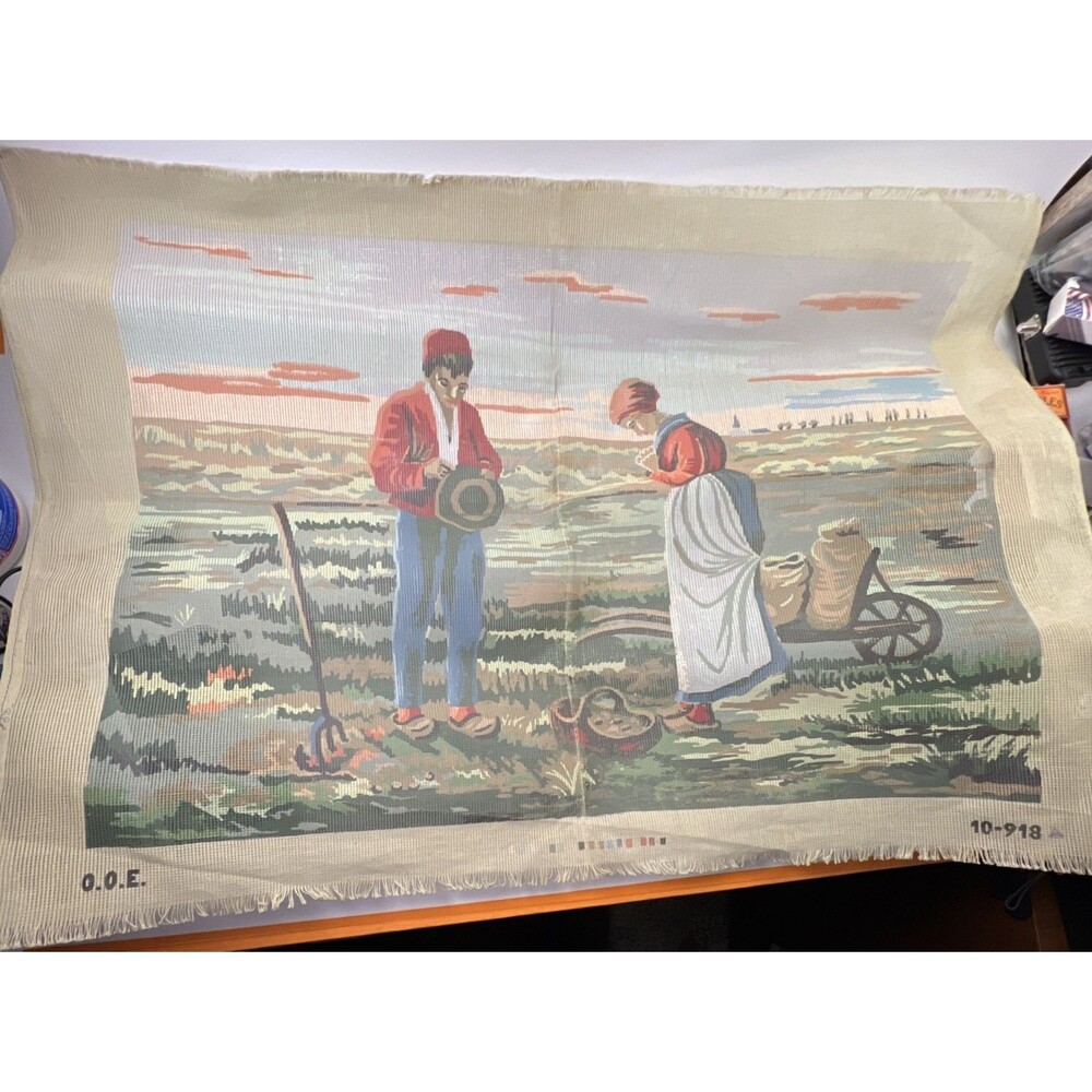 Vintage Jean-Francois Millet L' Angelus Needlepoint Canvas 29.25" x 20” France